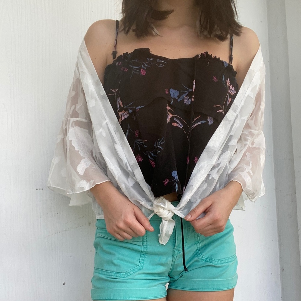 Pacsun black top with blue and pink flowers